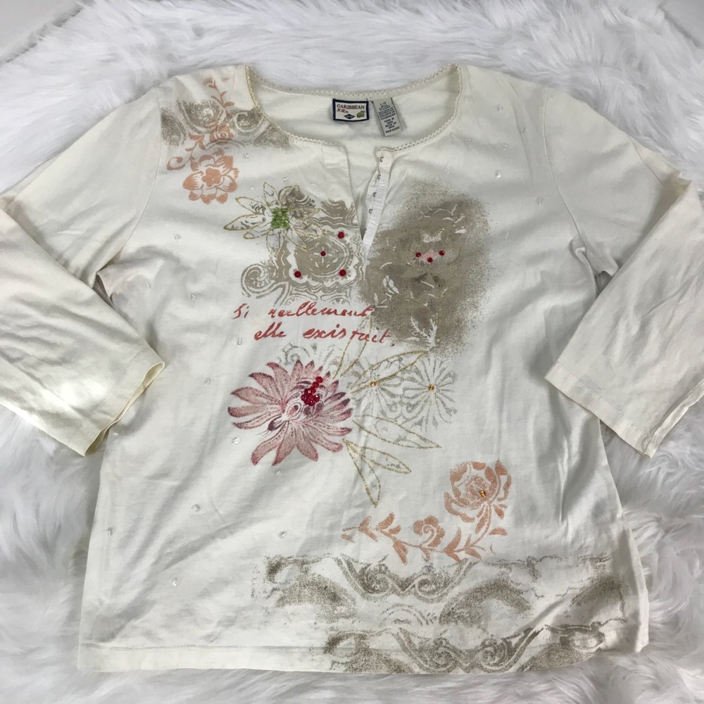 Caribbean Joe Embellished Sequin Glitter Henley